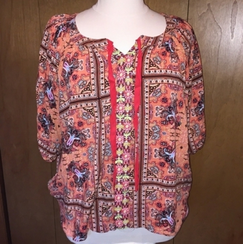 One World Peasant Top‎ 1X Multicolored